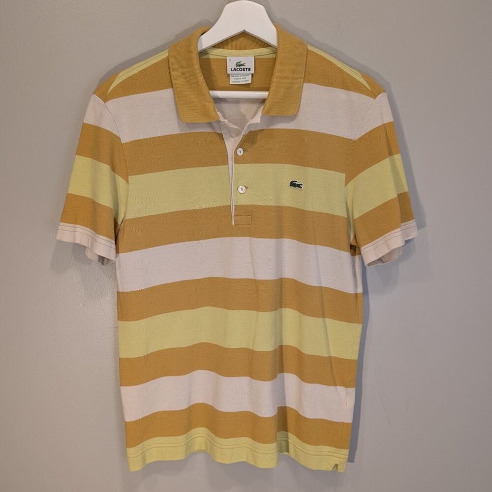 Lacoste Polo Yellow Gold Stripe Classic Preppy Traditional Business - Size 3(S)